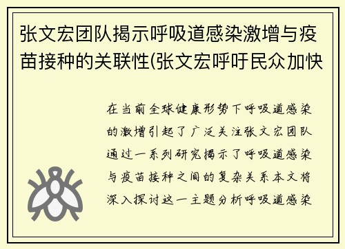 张文宏团队揭示呼吸道感染激增与疫苗接种的关联性(张文宏呼吁民众加快新冠疫苗接种)